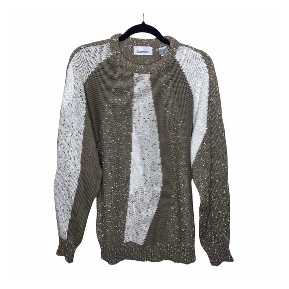VTG Dolman Sleeve Textured Knit Sweater Size Large Brown Cream Abstract Damon - Picture 1 of 5